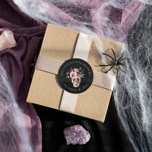 Sticker Rond Faveur de mariage Floral Skull Halloween