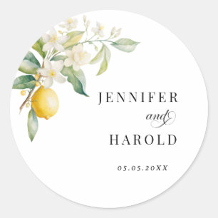 Sticker Rond Faveur de mariage florale au citron