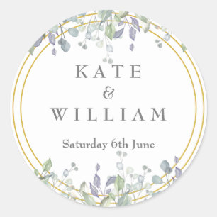 Sticker Rond Faveur de mariage florale sauge et lilas