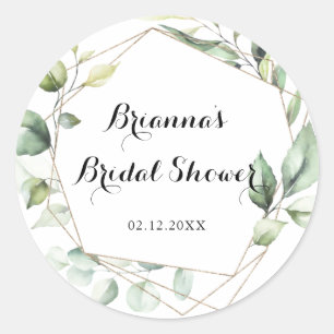 Sticker Rond Faveur de mariage géométrique élégant or vert