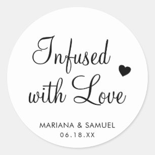 Sticker Rond Faveur de mariage noir et blanc « Imprégné d'amour