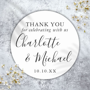 Sticker Rond Faveur de mariage remerciement signature noir et b