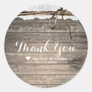 Sticker Rond Faveur de mariage romantique en bois rustique et d