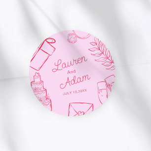 Sticker Rond Faveur de mariage rose et rouge moderne esquisse