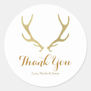 Sticker Rond Faveur de mariage rustique en or avec bois de cerf