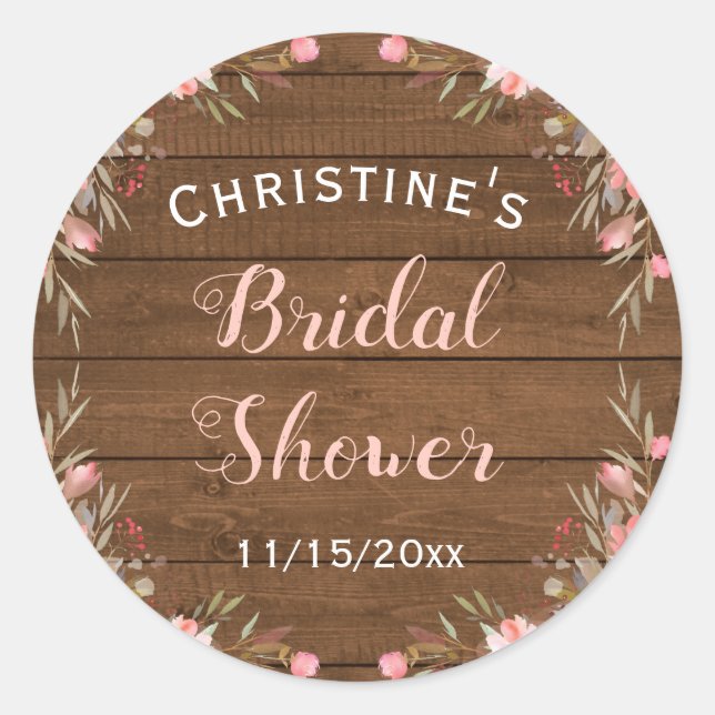 Sticker Rond Faveur de mariage rustique floral bois campagne ch (Devant)