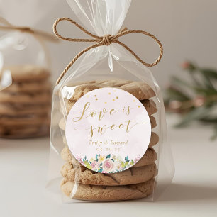 Sticker Rond Faveur de mariage Rustique Rose Floral "L'amour es