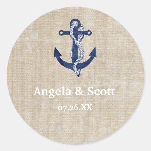 Sticker Rond Faveur de mariage vintage ancre nautique