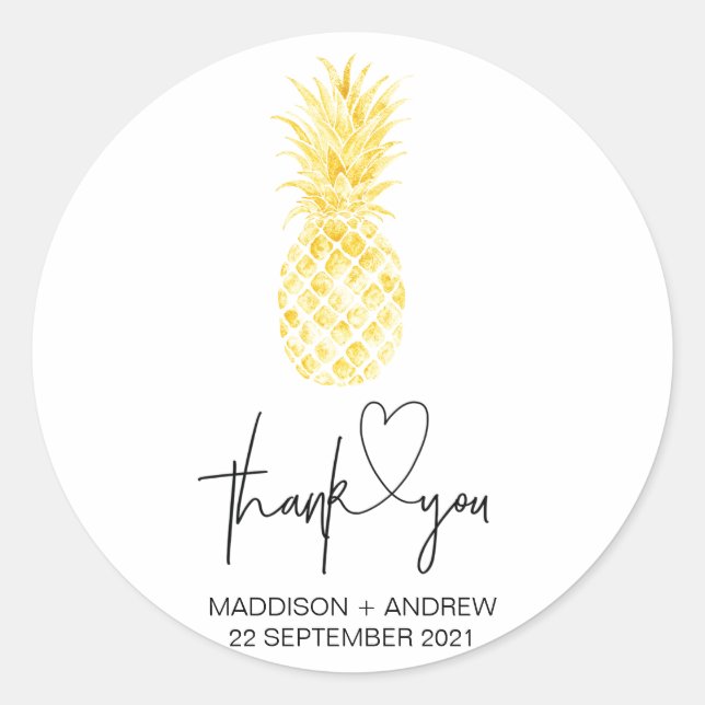 Sticker Rond Faveur de Merci de fiançailles de mariage d'ananas (Devant)