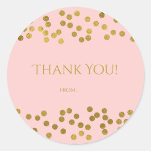 Sticker Rond Faveur de points de confettis en faux feuille doré