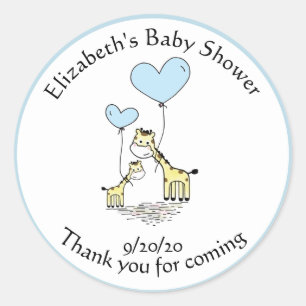 Sticker Rond Faveur de remerciement Baby Shower Girafe Ballon B