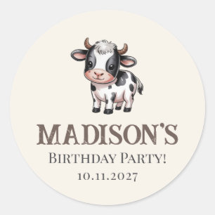 Sticker Rond Faveur de remerciement d'anniversaire de vache sai