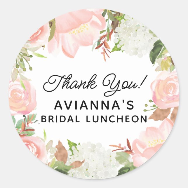 Sticker Rond Faveur de remerciement de Baby Shower Floral Rose (Devant)