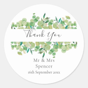Sticker Rond Faveur de remerciement de mariage à l'eucalyptus v