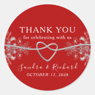 Sticker Rond Faveur de remerciement de mariage floral rouge