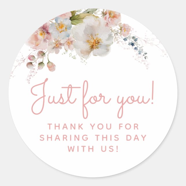 Sticker Rond Faveur de remerciement florale rose aquarelle (Devant)