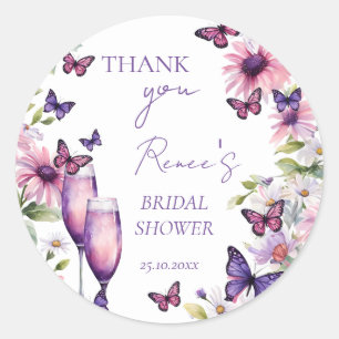 Sticker Rond Faveur de shower de mariée papillons violets 
