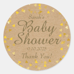 Sticker Rond Faveur d'or de baby shower de coeurs