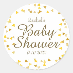 Sticker Rond Faveur d'or de baby shower de coeurs