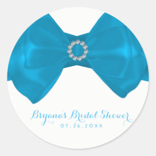 Sticker Rond Faveur élégante de shower de mariage Blue Ribbon &