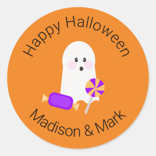 Sticker Rond Faveur Halloween Fantôme et Bonbon