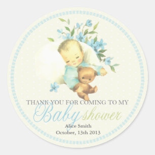 Sticker Rond Faveur personnalisée par baby shower vintage de