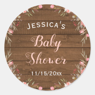 Sticker Rond Faveur rustique d'invité de douche de bébé de rose