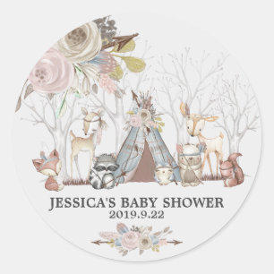 Sticker Rond Faveur tribale de fille de baby shower d'animaux