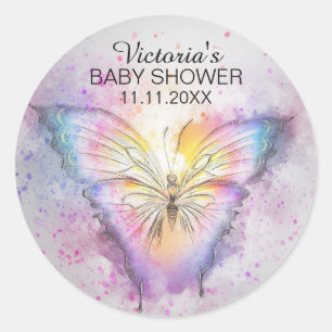 Sticker Rond Faveur unique de baby shower de papillon