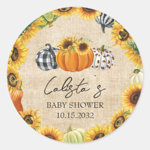 Sticker Rond Faveurs de Baby Shower Automne Citrouille Tourneso