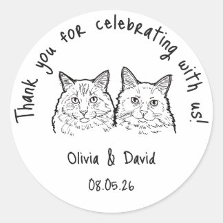 Sticker Rond Faveurs de mariage Chats mignons noir et blanc