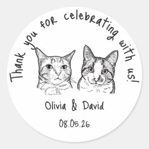 Sticker Rond Faveurs de mariage Chats mignons Noir et Blanc