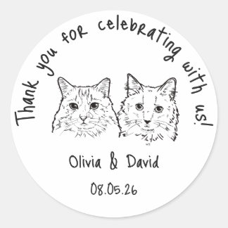 Sticker Rond Faveurs de mariage Chats mignons Noir et Blanc