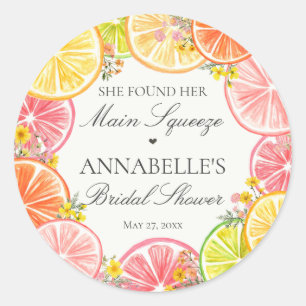 Sticker Rond Faveurs de Mariage Citrus Floral Main Squeeze