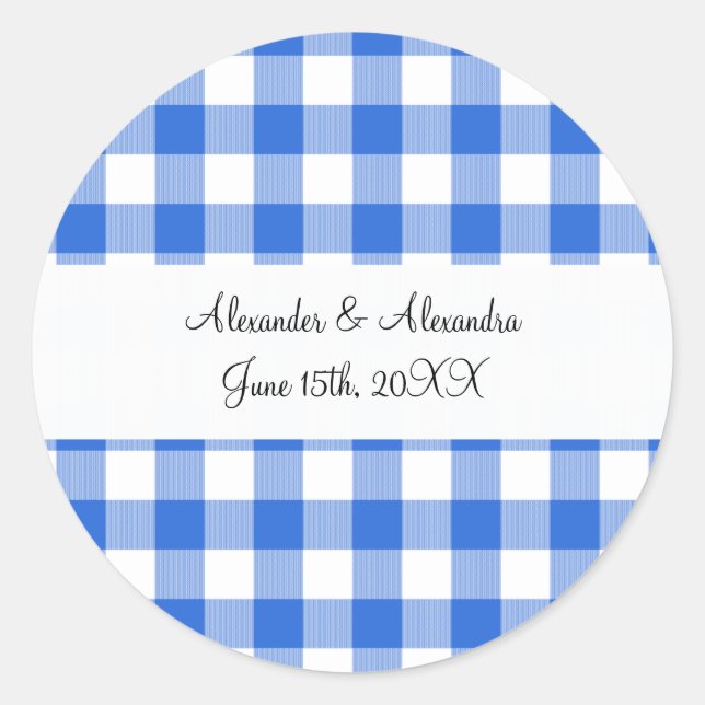 Sticker Rond Faveurs de mariage en vichy motif bleu (Devant)