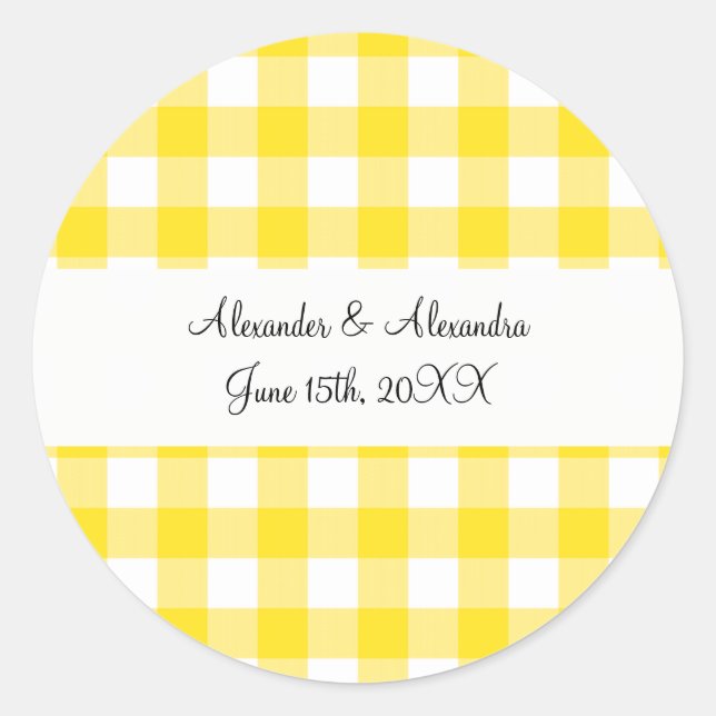 Sticker Rond Faveurs de mariage en vichy motif jaune (Devant)