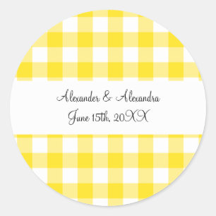 Sticker Rond Faveurs de mariage en vichy motif jaune