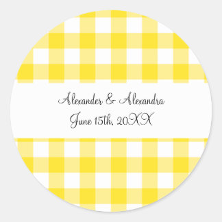 Sticker Rond Faveurs de mariage en vichy motif jaune