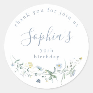 Sticker Rond Faveurs de naissance rustiques boho bleu poussiére