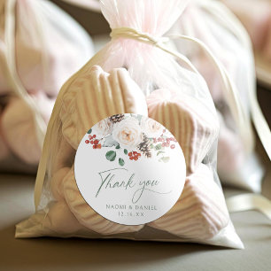 Sticker Rond Faveurs de remerciement de mariage floral hivernal