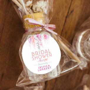 Sticker Rond Faveurs de shower de mariage corail floral aquarel