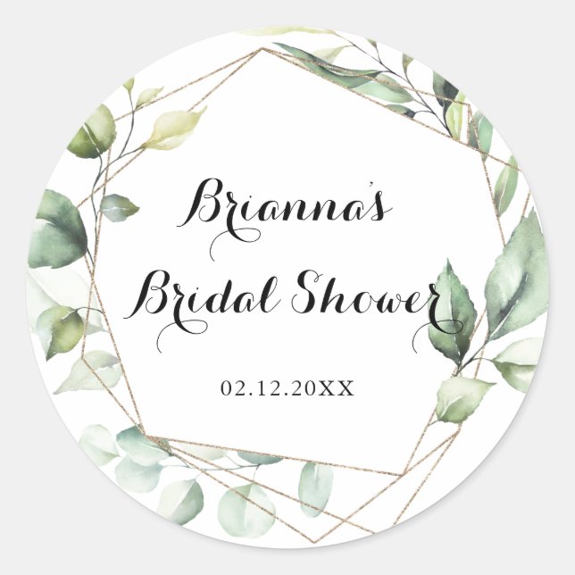 Sticker Rond Favor de mariage élégant géométrique or vert (Devant)