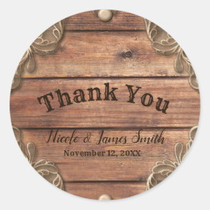 Sticker Rond Favor de mariage occidental rustique en bois à den