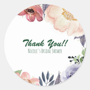 Sticker Rond Favori chic de douche de mariée à l'aquarelle flor