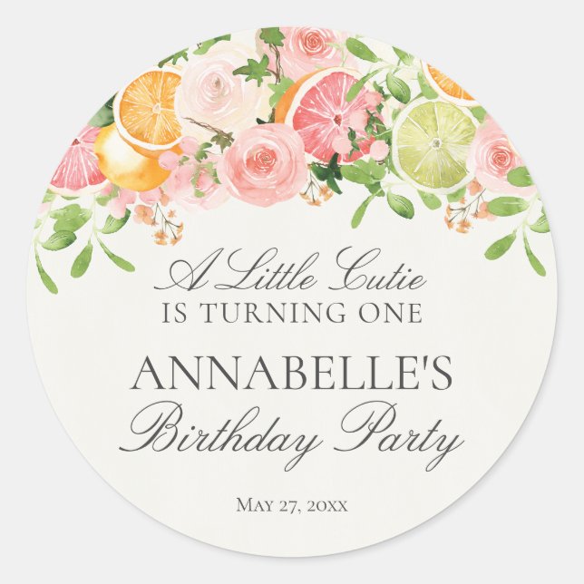 Sticker Rond Favori d'anniversaire Fleur Citron Pastel Petite M (Devant)