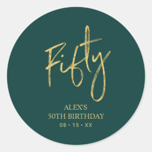 Sticker Rond Favori de 50e anniversaire Gold & Green Fifty Reme