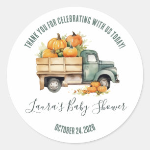 Sticker Rond Favori de Baby Shower Citrouilles de Camionnette R