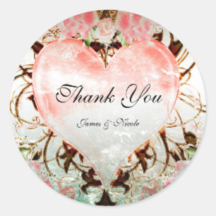 Sticker Rond Favori de cœur floral élégant ornemental vintage