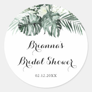Sticker Rond Favori de douche de mariée florale blanche de verd