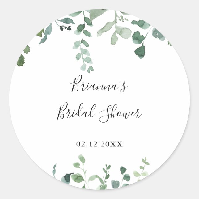 Sticker Rond Favori de Fête de Mariage à Feuillage Vert Script (Devant)